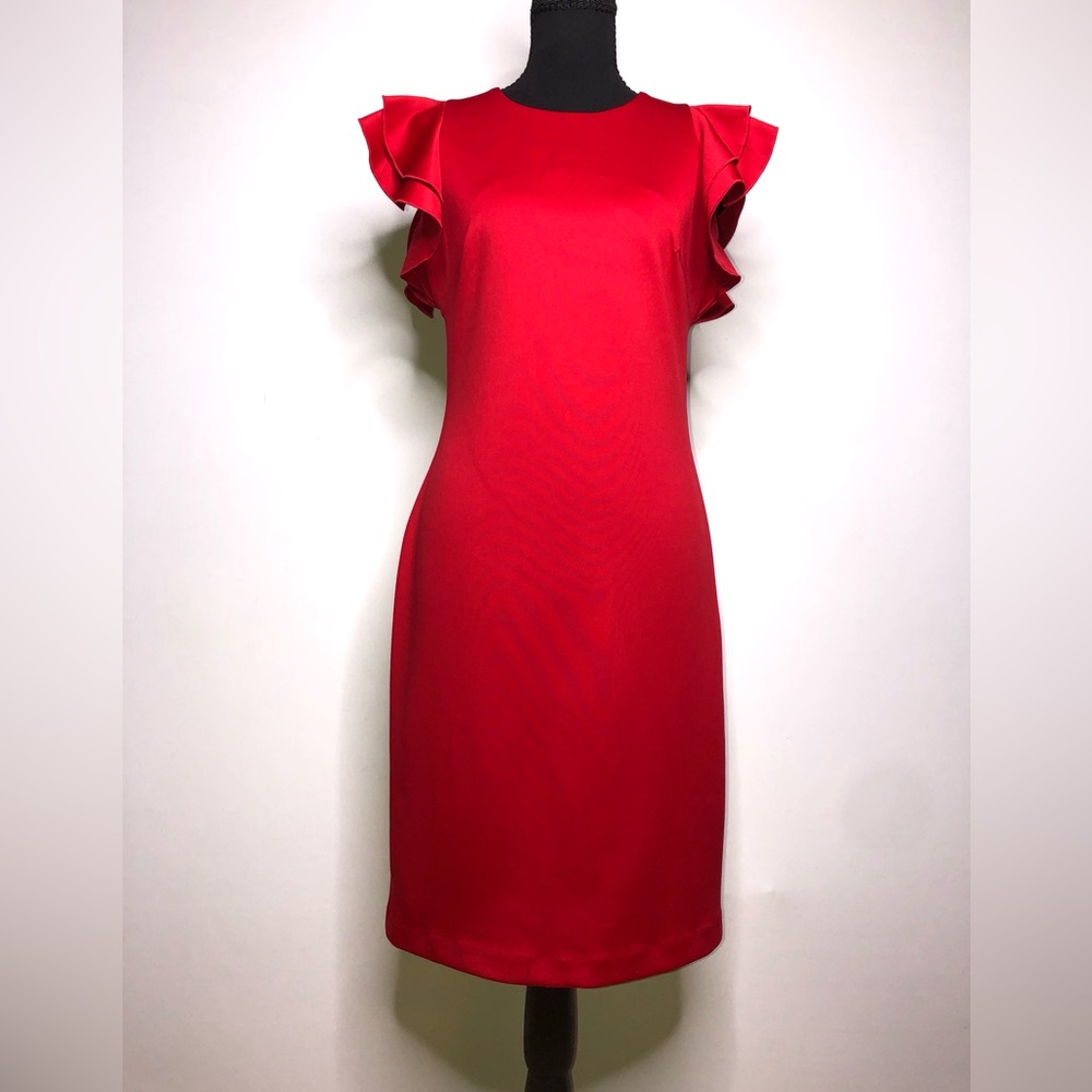 Marc New York Red Ruffle Midi 6 Dress